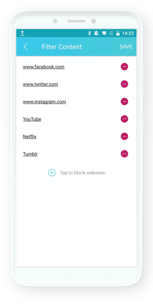 Tether establece el filtro de contenido web para bloquear